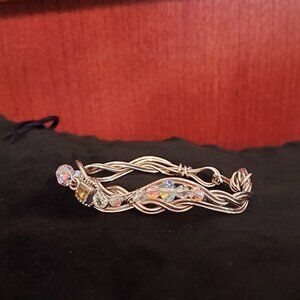 SIlver Gold and Swarovski Clear Crystal woven bracelet
